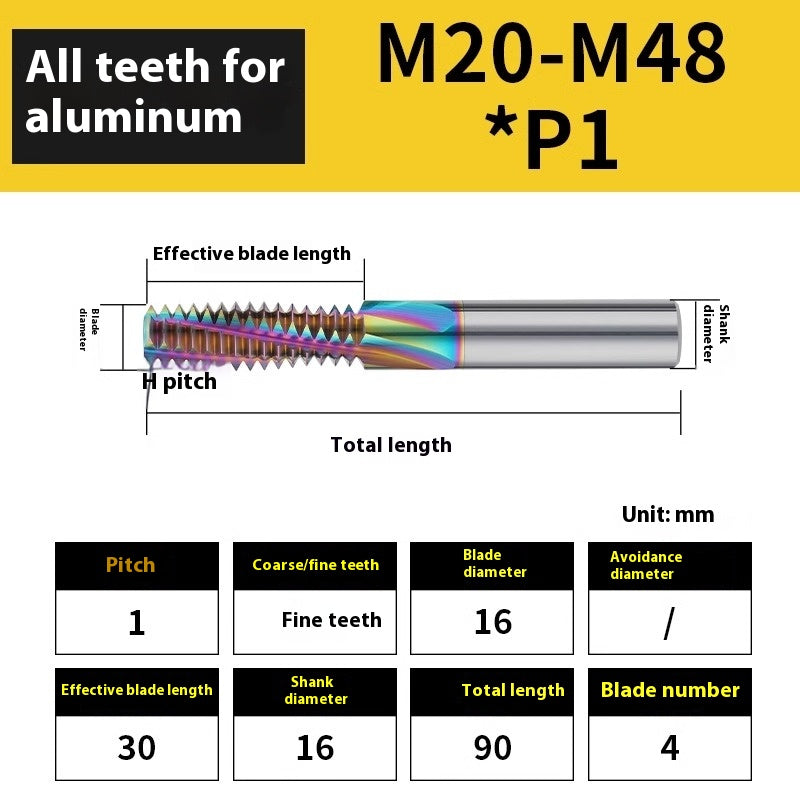 2136-65° aluminum with colorful thread milling cutter lengthened single tooth three-tooth full thread machining center tungsten carbide milling cutter M3M4M5 Shandong Denso Pricision Tools Co.,Ltd.